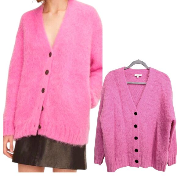 Rebecca Taylor Cardigan Sweater Size XS/S Oversized Pink Brushed Finish Mohair - Picture 1 of 10